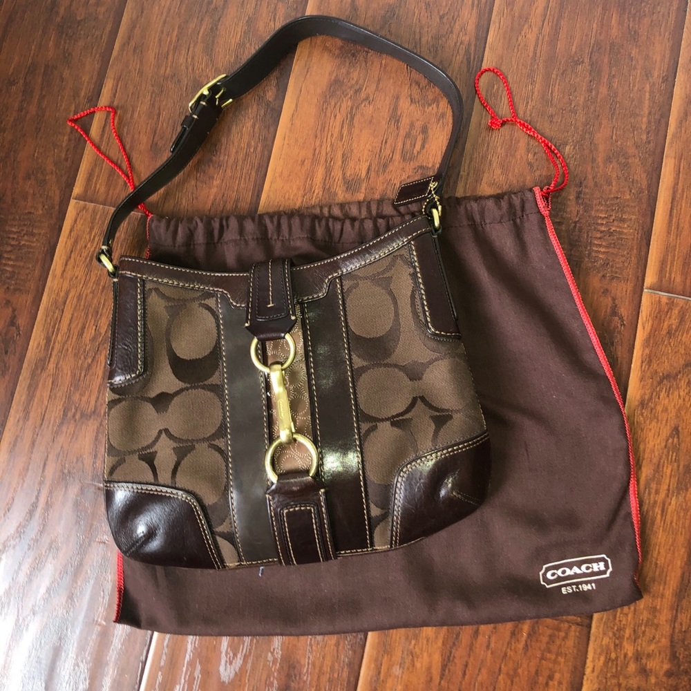 COACH Purse: signature print with leather detail